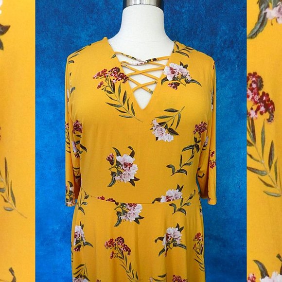 NWT Rue Yellow Floral Dress Size 3X - Picture 3 of 8